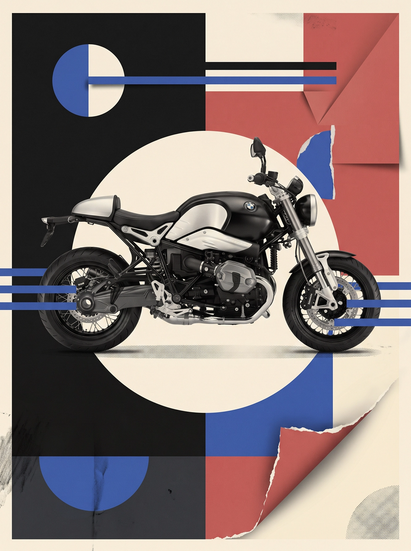 Bauhaus Boxer — BMW R nineT aux codes graphiques du Bauhaus, géométrie minimaliste, art mural premium