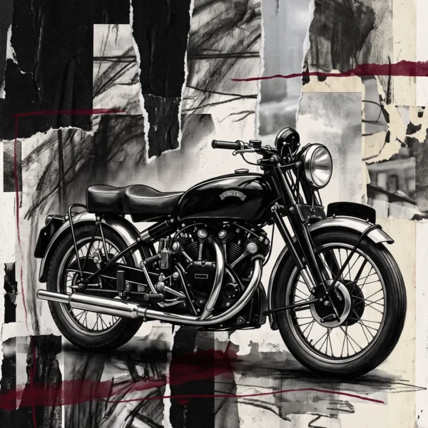 Black Shadow Legacy — hommage à la Vincent Black Shadow, collages noir et blanc vintage, art mural premium
