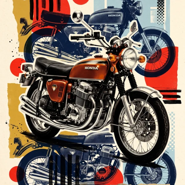 CB750 Héritage — Honda CB750 en pop vintage inspiré des affiches japonaises années 1970, art mural premium