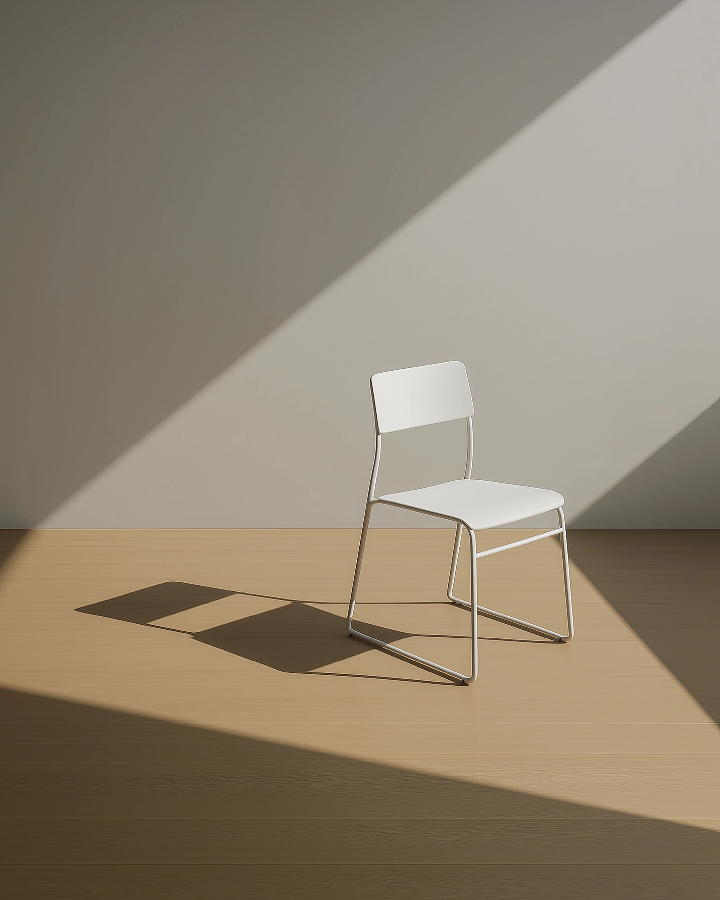 Chaise Solitaire — composition minimaliste d'une chaise entre architecture et lumière, art mural premium