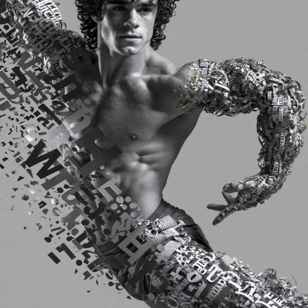 Tableau Corps de Lettres — composition typographique et silhouette artistique