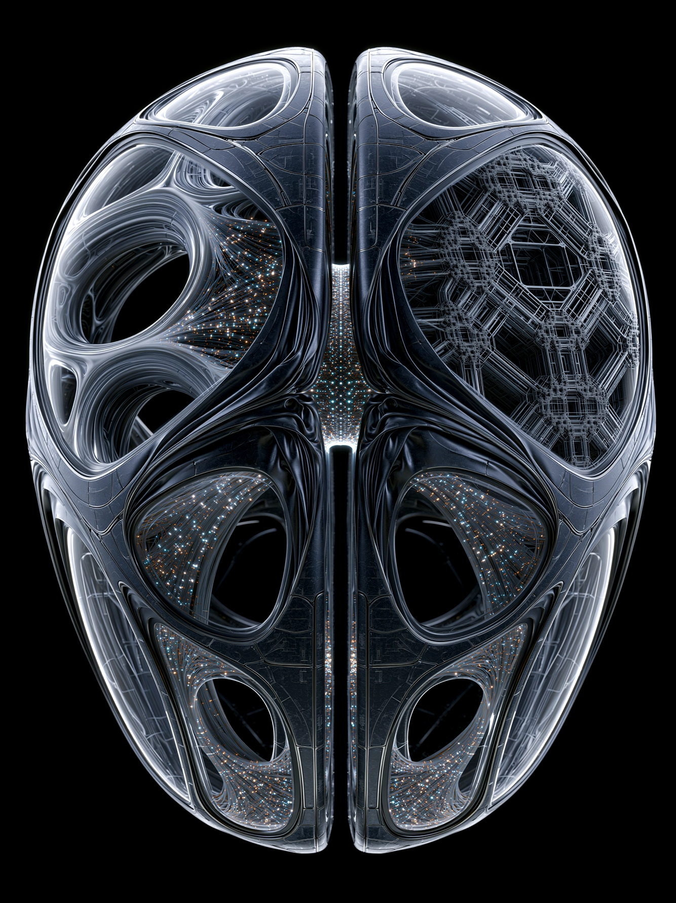 Cortex — cerveau humain sous forme de structure artificielle symétrique et biomorphique, art mural premium