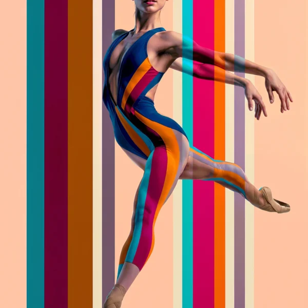 Tableau Danse Verticale — corps en ascension et distorsions chromatiques lumineuses