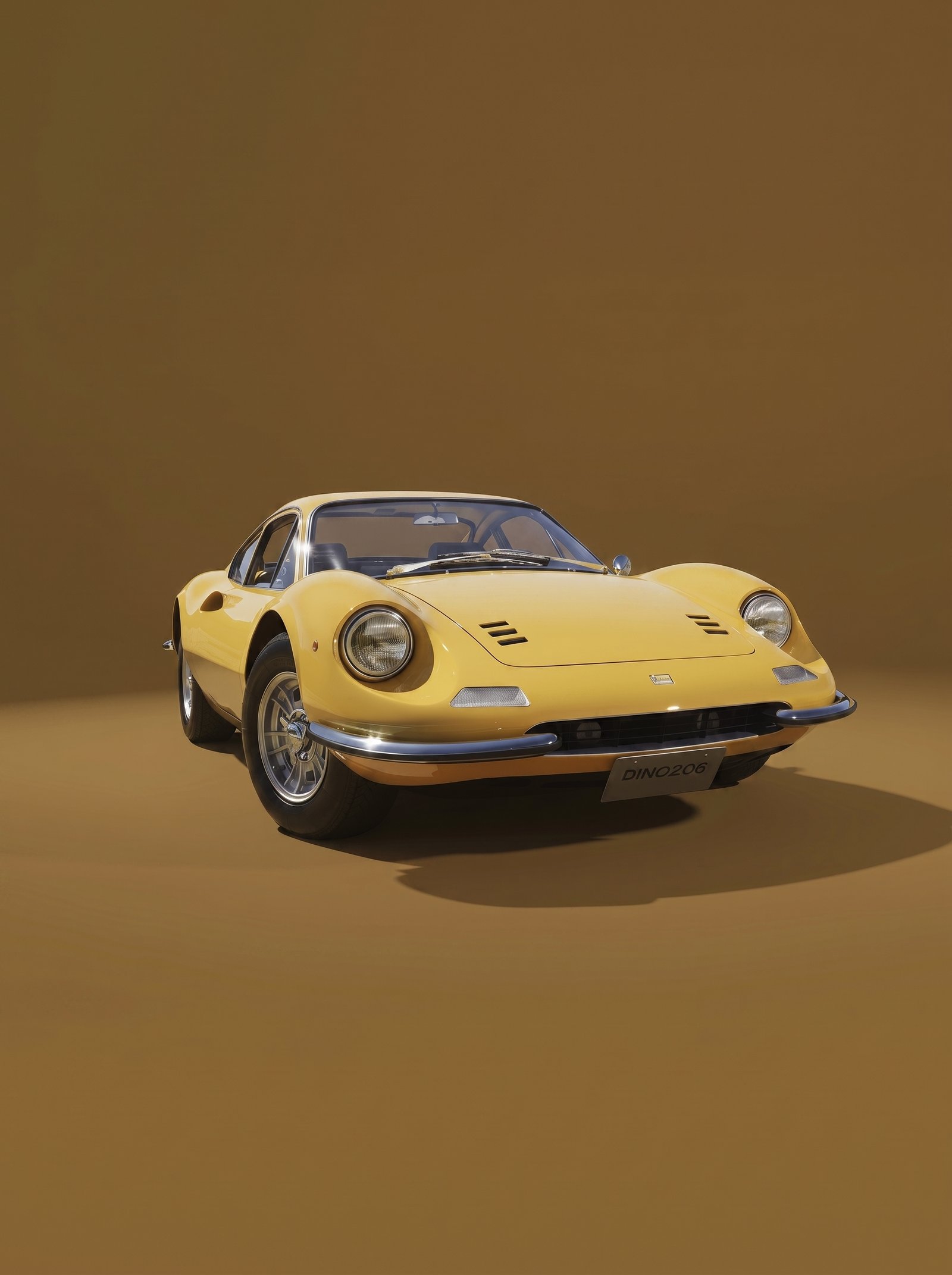 Dino 246 GT Safran — Ferrari Dino 246 GT jaune safran sur fond monochrome, art mural premium