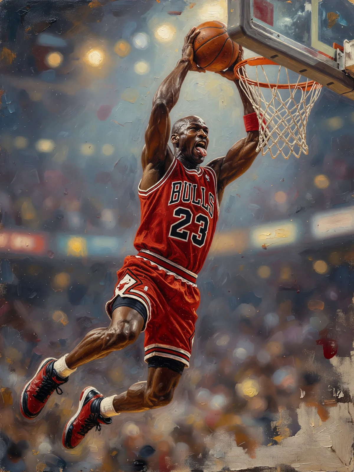 Dunk Suspendu Rouge & Noir — Tableau Mural Basketball