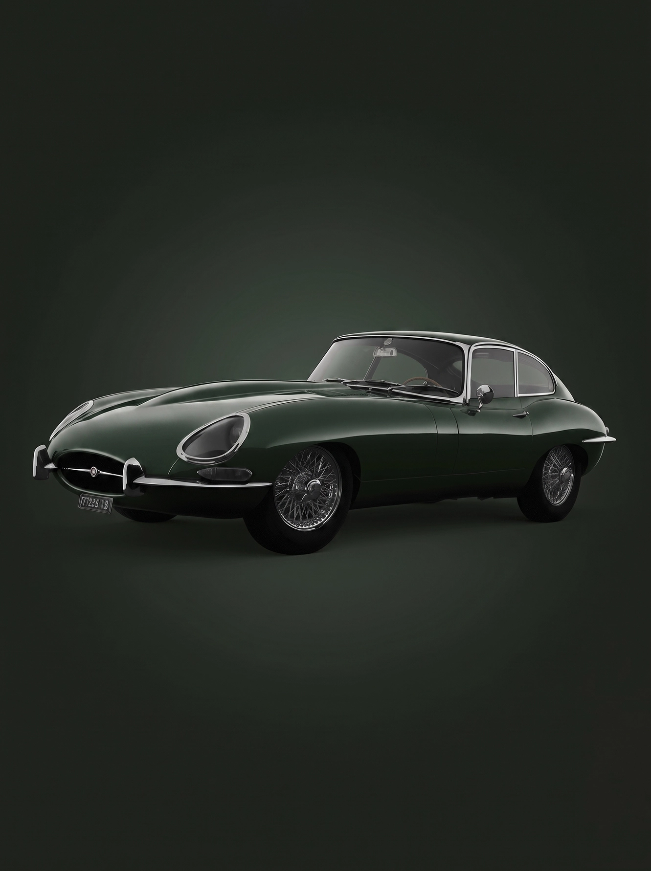 E-Type British Racing Green — Jaguar Type E vert British Racing sur fond monochrome, art mural premium