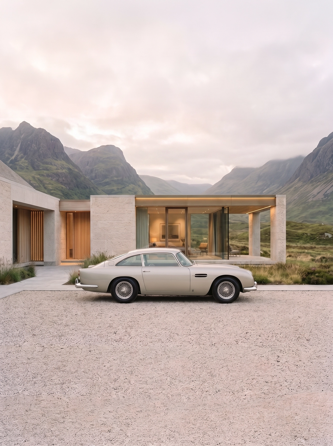 Élégance des Highlands — Aston Martin DB5 dans les paysages sauvages des Highlands, art mural premium