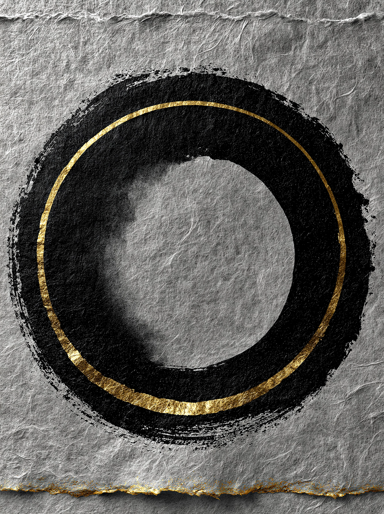 Enso Doré — cercle Enso japonais en noir et or, symbole zen d'équilibre et de pleine conscience, art mural premium