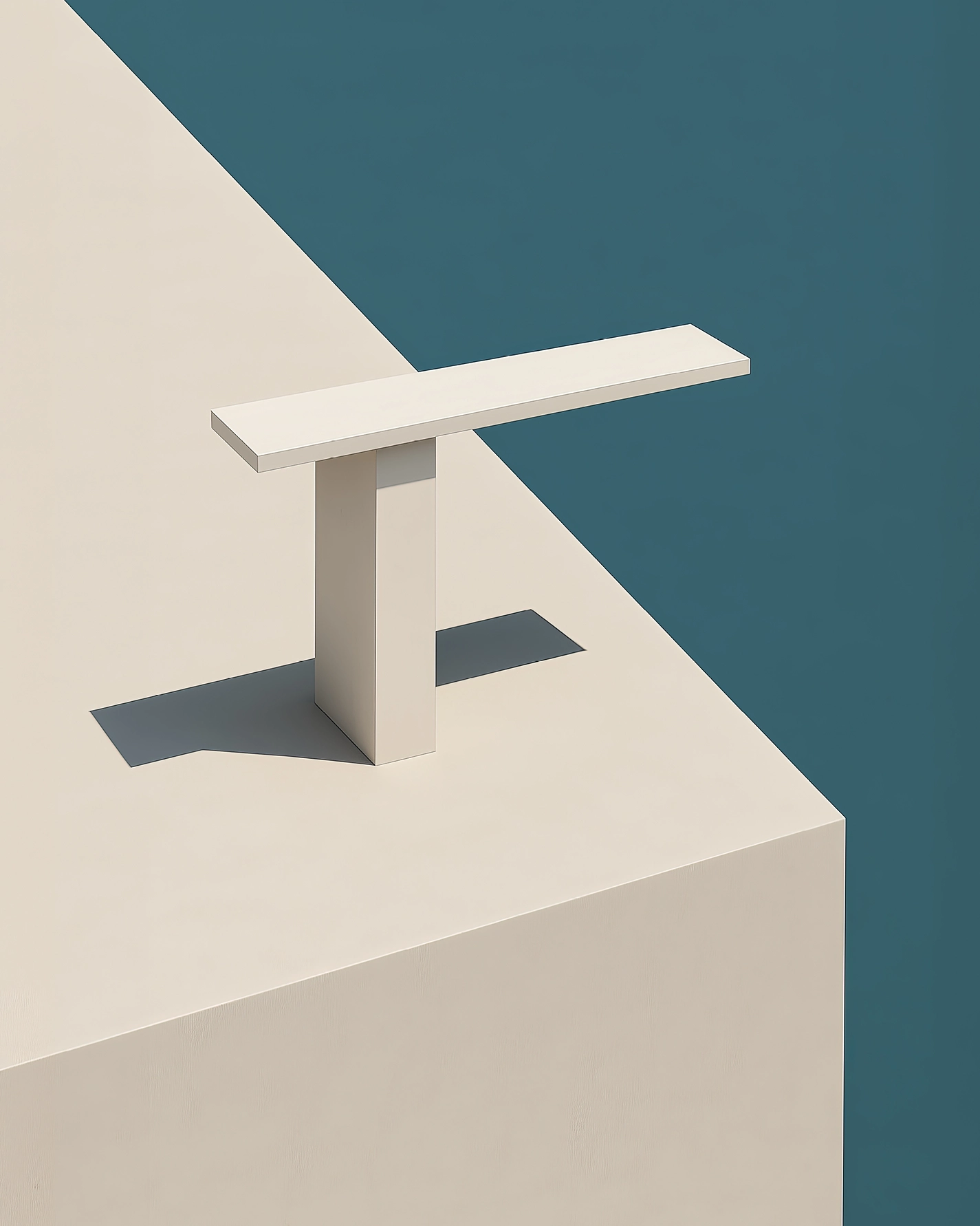 Équilibre Brut — structure minimaliste suspendue entre stabilité et tension visuelle, art mural premium