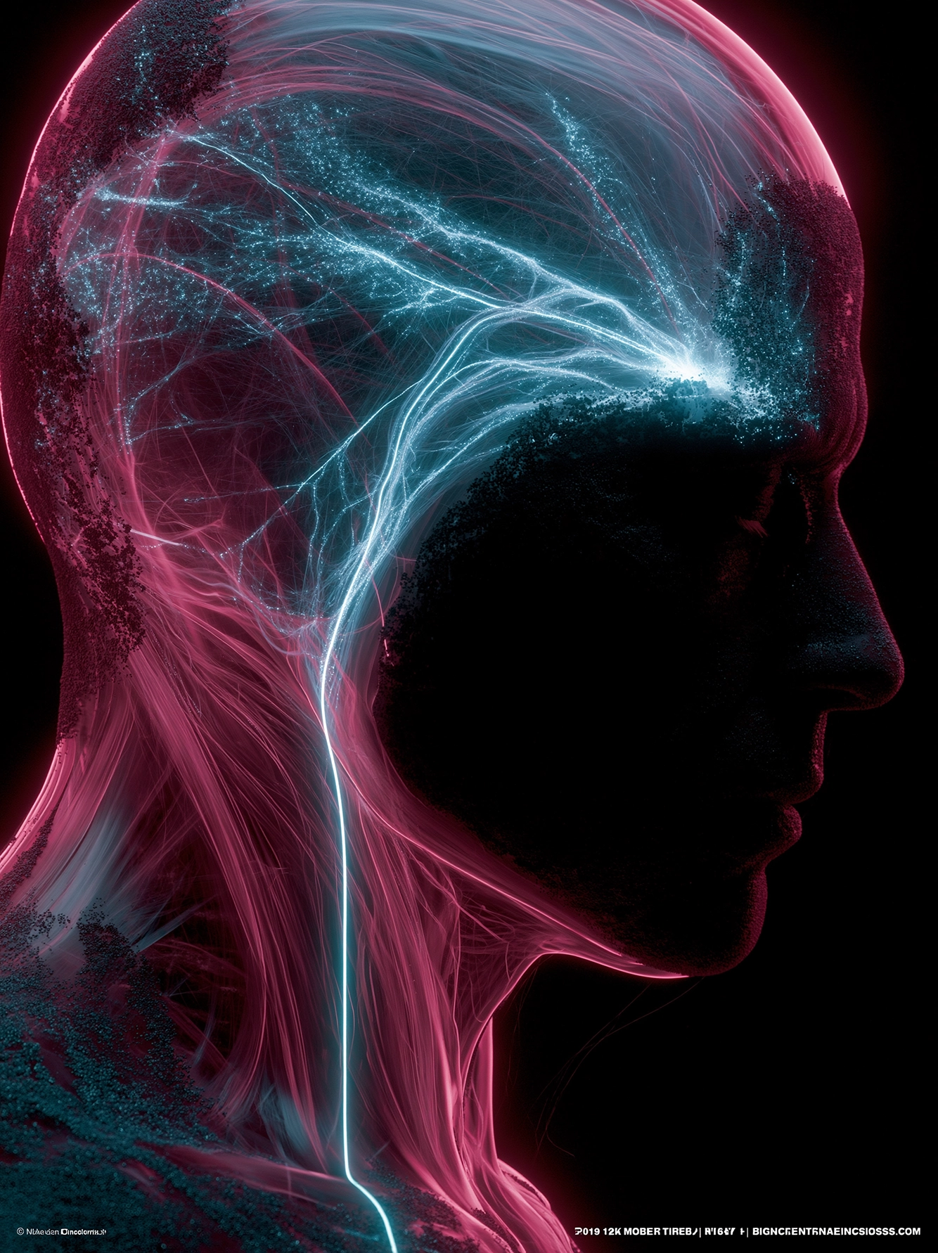 Éveil Synaptique — silhouette humaine parcourue de connexions lumineuses, art mural premium