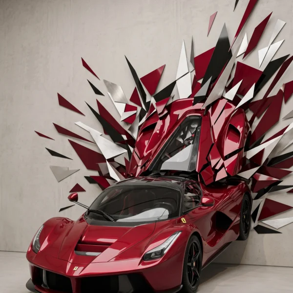 Explosion LaFerrari — Ferrari LaFerrari avec éclats géométriques explosant en arrière-plan, art mural premium