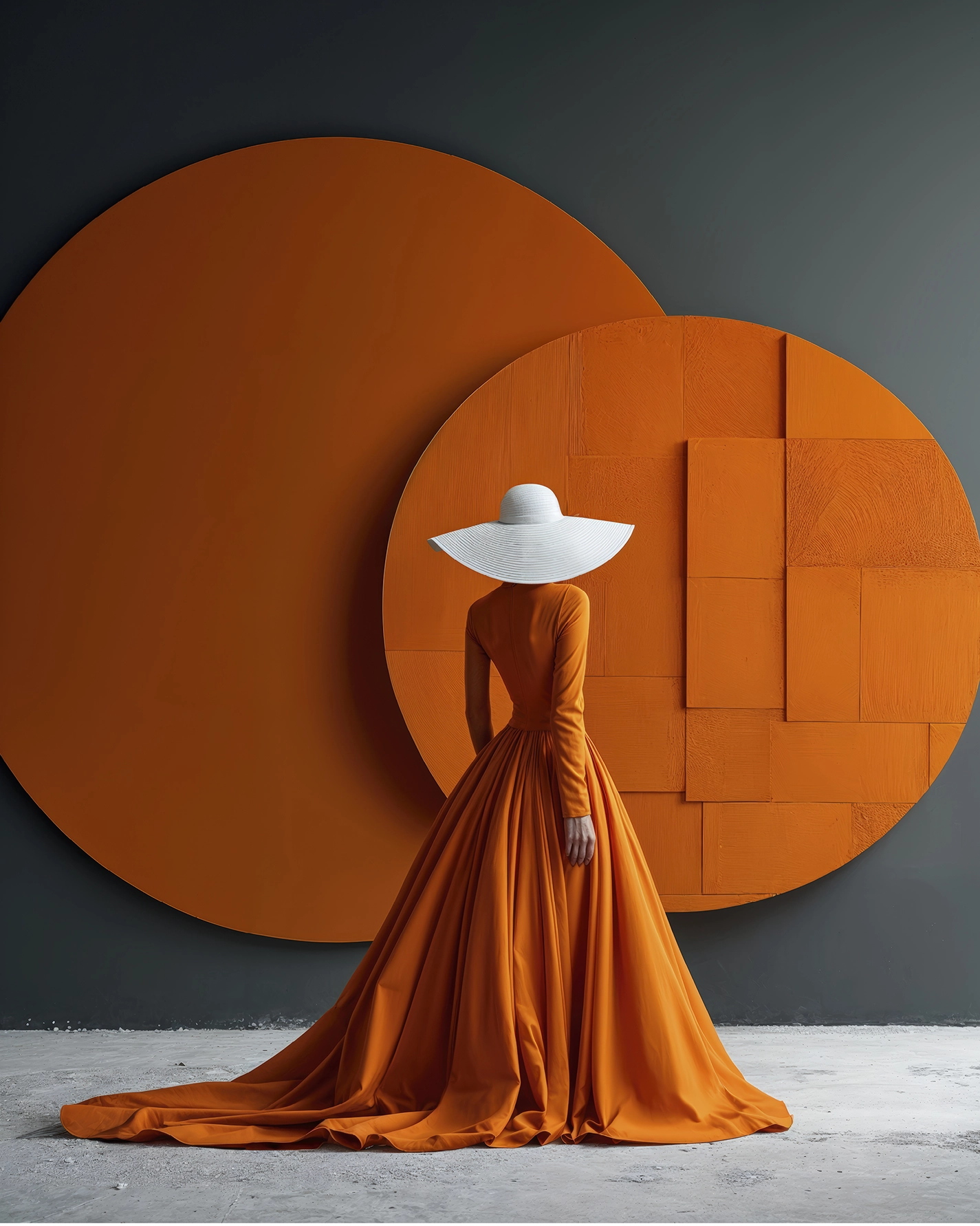 Figures et Formes – Orange Géométrique, silhouette devant de grandes formes circulaires géométriques orange, art mural premium