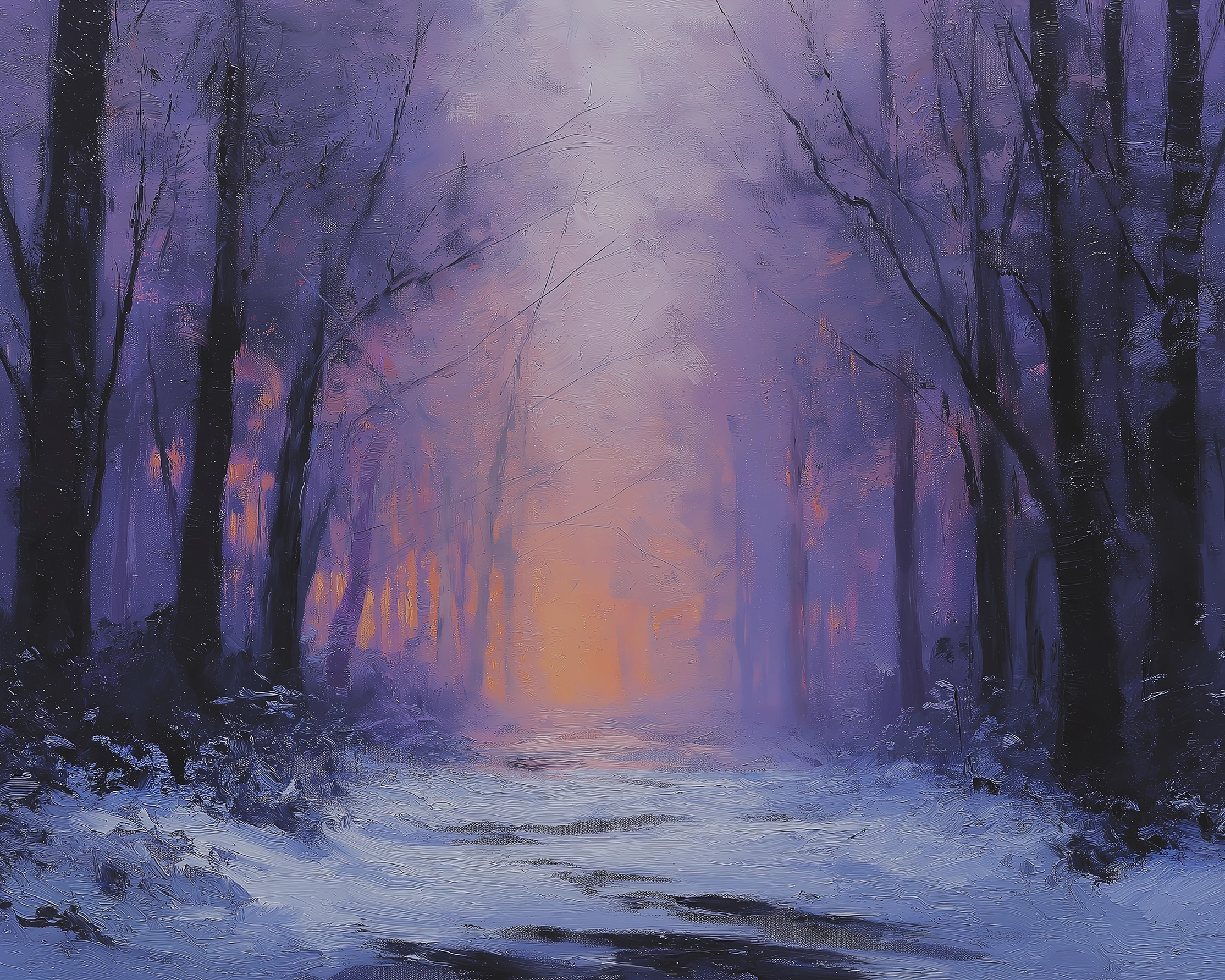 Hommages — Brume Violette, forêt silencieuse dans une lumière diffuse et mystérieuse, art mural premium