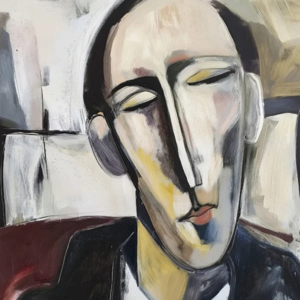 Hommages — Élégance de Modigliani, portrait contemporain aux traits allongés inspiré de Modigliani, art mural premium