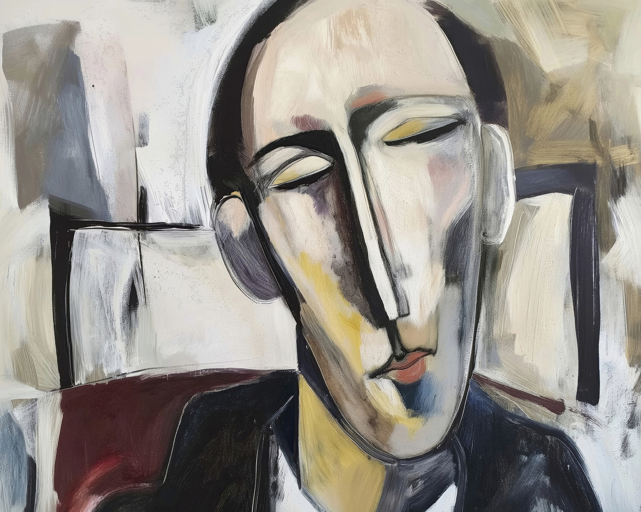 Hommages — Élégance de Modigliani, portrait contemporain aux traits allongés inspiré de Modigliani, art mural premium