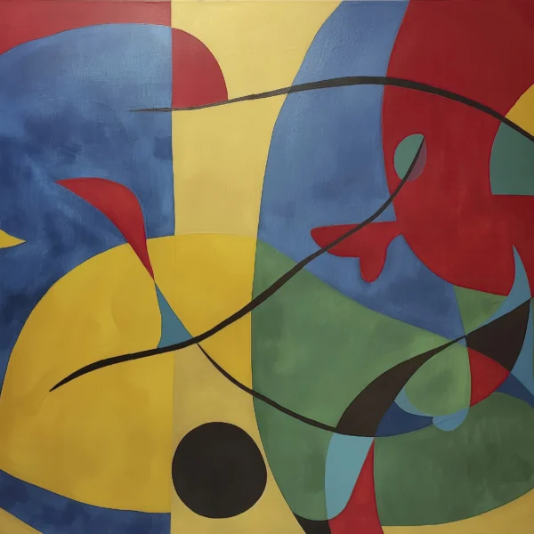 Hommages — Harmonie de Miró, composition abstraite aux formes organiques et couleurs éclatantes hommage à Joan Miró, art mural premium