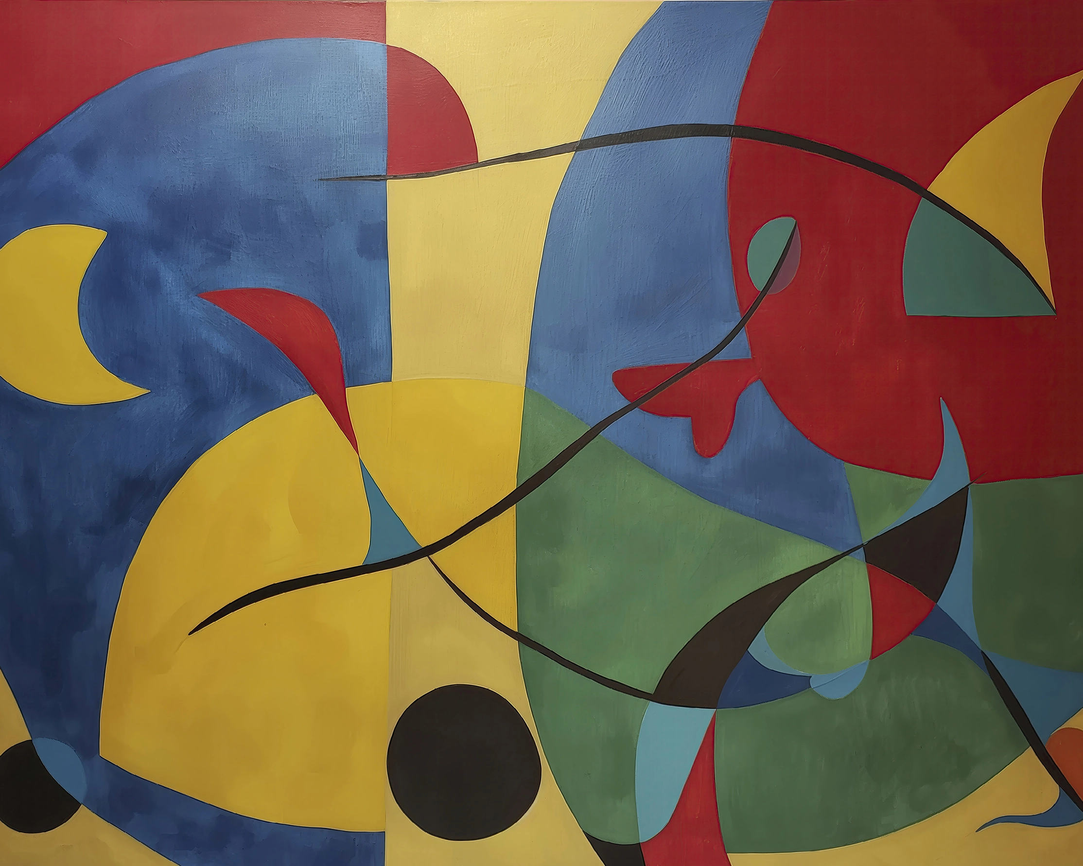 Hommages — Harmonie de Miró, composition abstraite aux formes organiques et couleurs éclatantes hommage à Joan Miró, art mural premium