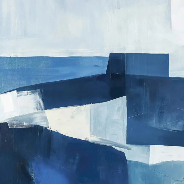 Hommages — Horizon Azur, paysage marin aux volumes architecturaux hommage à Nicolas de Staël, art mural premium