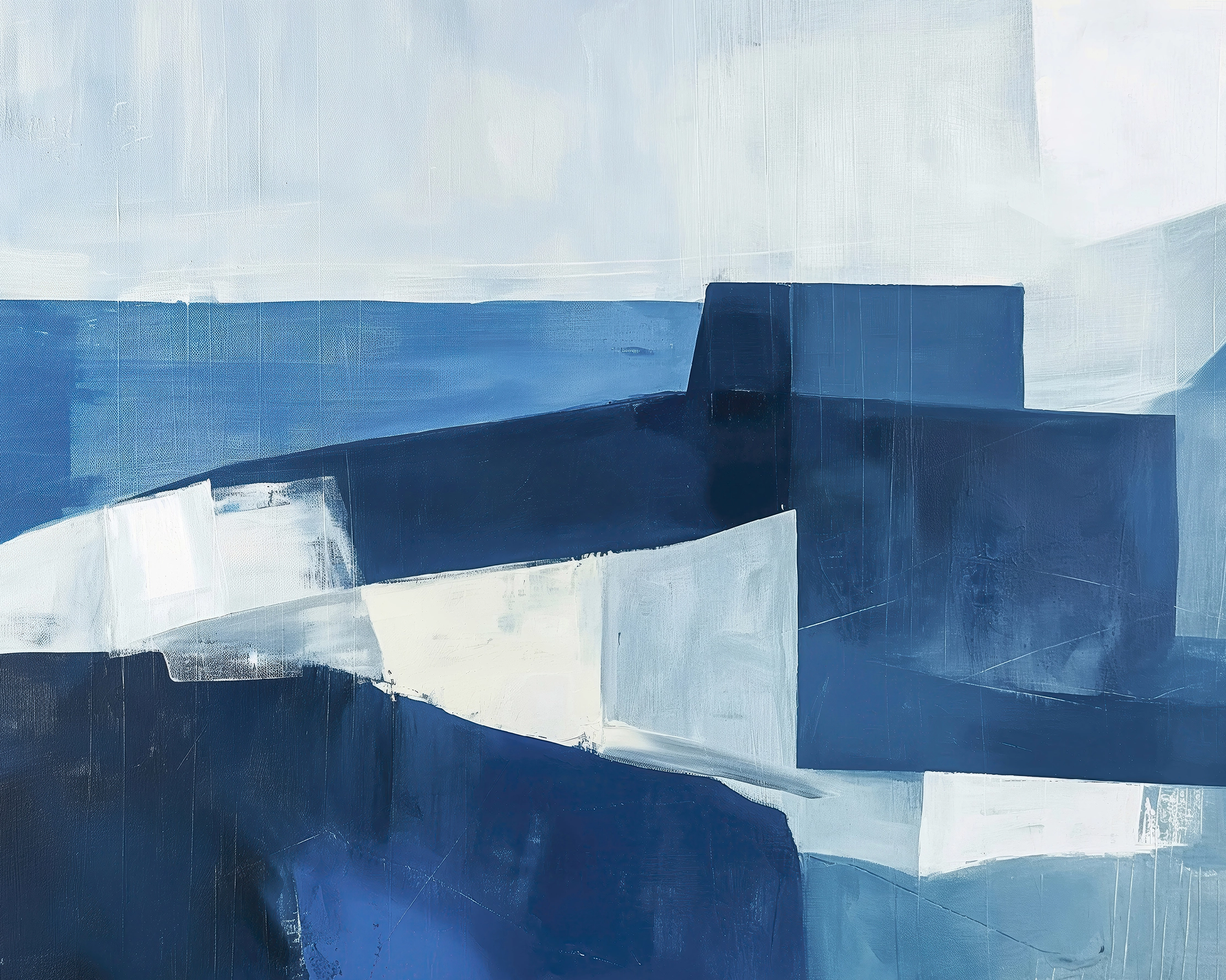 Hommages — Horizon Azur, paysage marin aux volumes architecturaux hommage à Nicolas de Staël, art mural premium