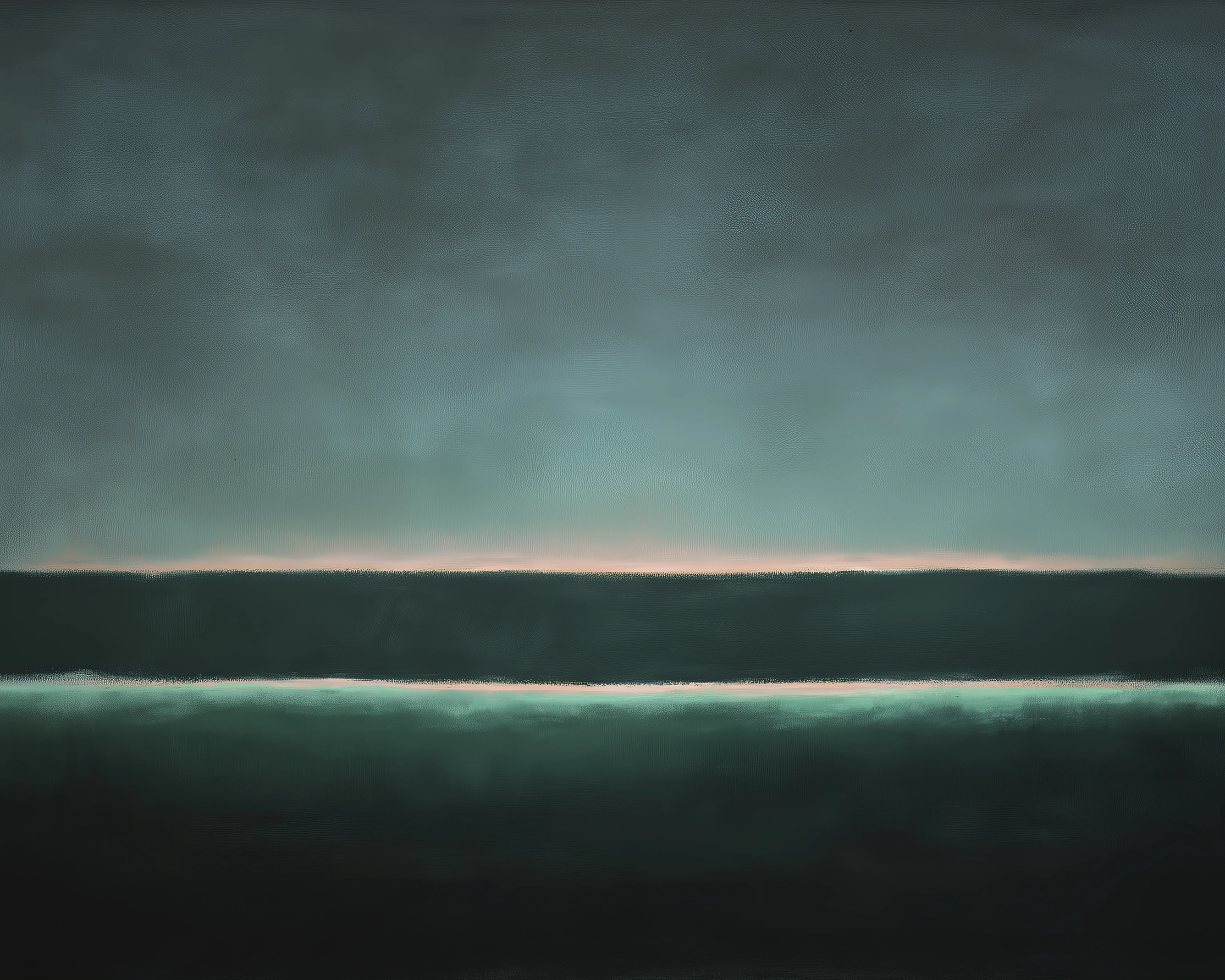 Hommages — Horizon Silencieux, dégradés de bleu profond et vert minéral en composition contemplative, art mural premium