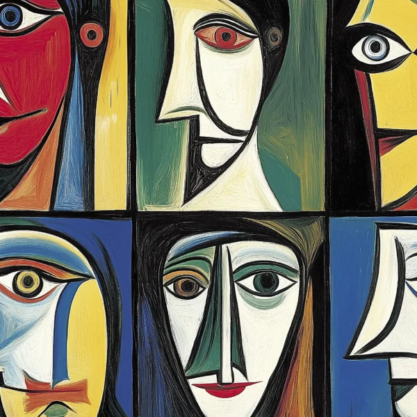 Hommages — Regards Multiples, six portraits cubistes hommage à Pablo Picasso, art mural premium