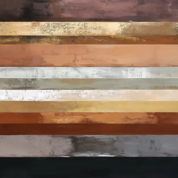 Hommages — Strates Urbaines, bandes horizontales texturées en bronze, sable et graphite, art mural premium