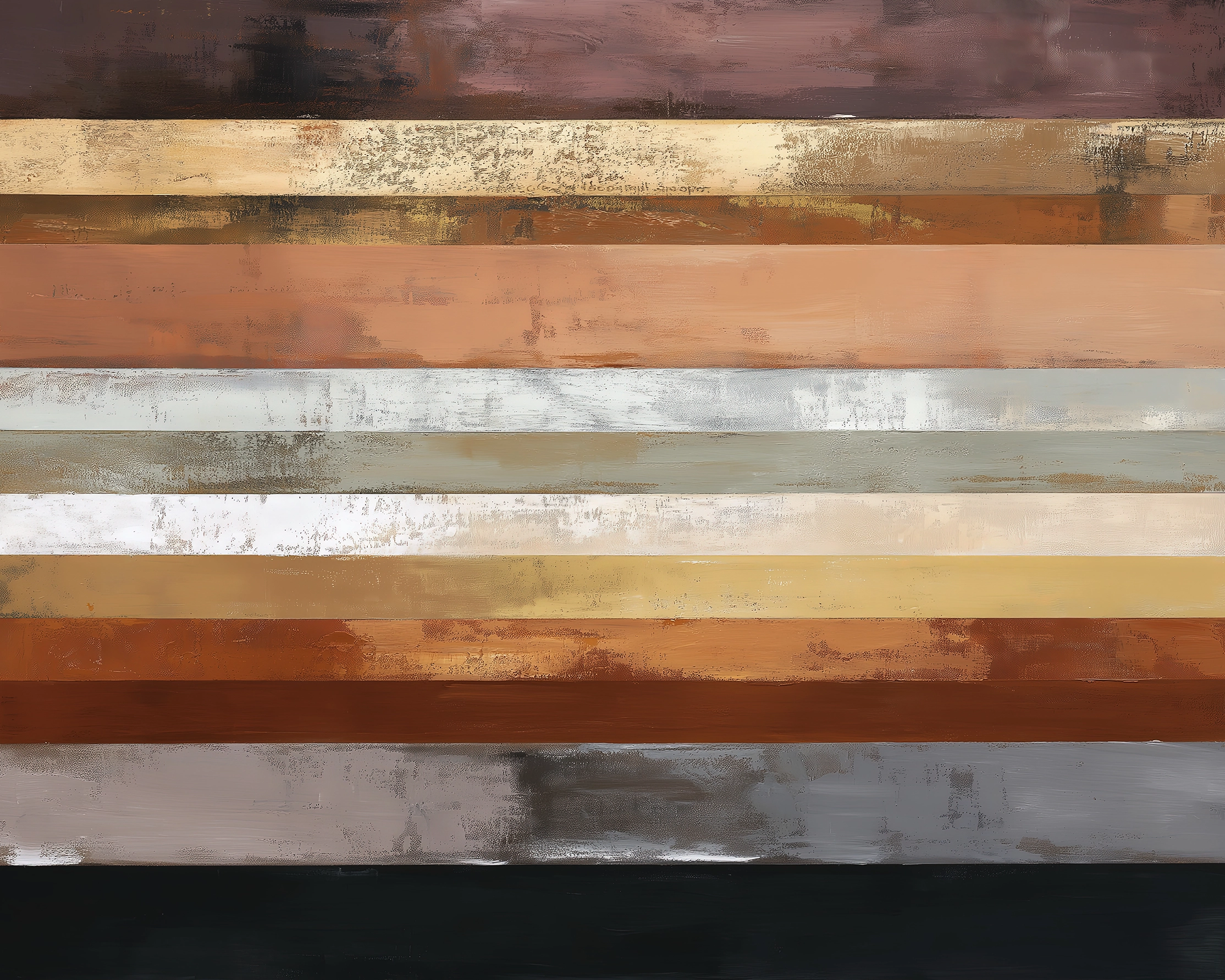 Hommages — Strates Urbaines, bandes horizontales texturées en bronze, sable et graphite, art mural premium
