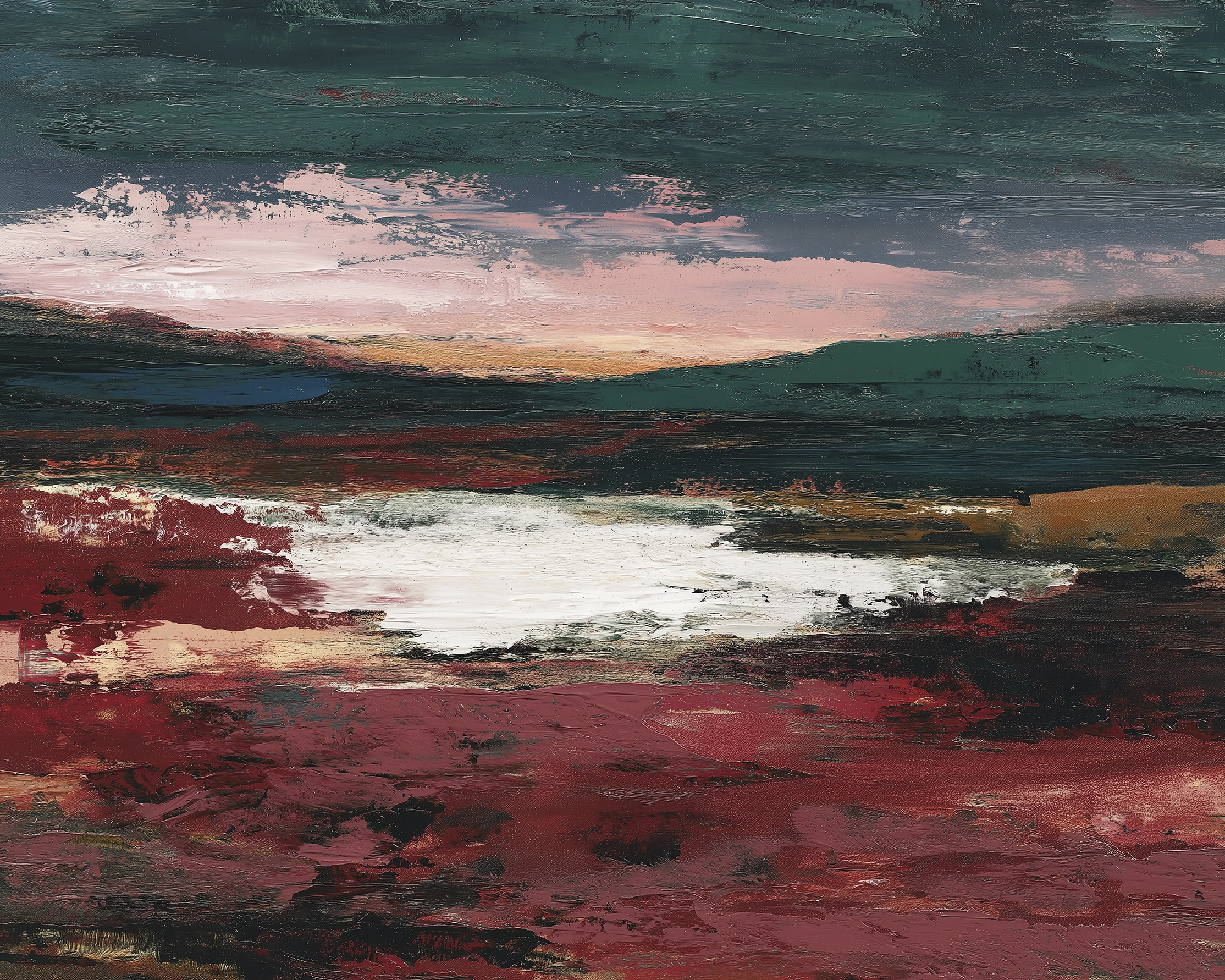 Hommages — Terres Pourpres, paysage abstrait aux matières épaisses et tonalités minérales hommage à Per Kirkeby, art mural premium