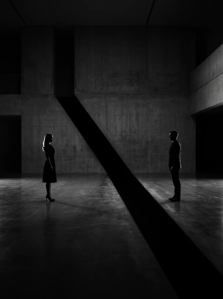 La Distance — Tableau Deux Silhouettes Noir et Blanc