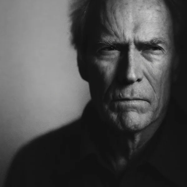 Le Justicier Solitaire — portrait noir et blanc western, regard plissé et mâchoire serrée, art mural premium