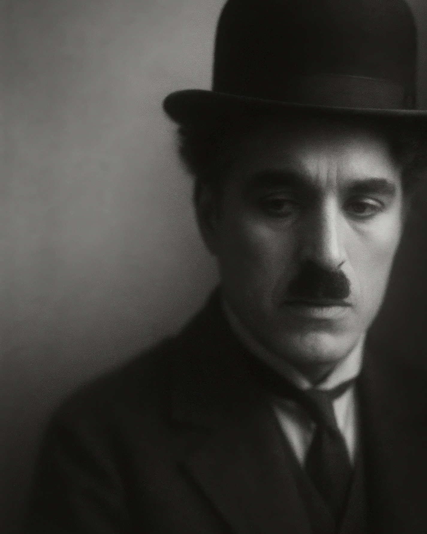 L'Icône du Muet — portrait noir et blanc cinéma muet, chapeau melon et moustache, hommage vintage, art mural premium