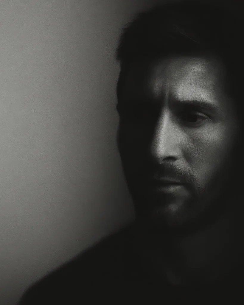 Lionel Messi Silence — Tableau Portrait Noir et Blanc