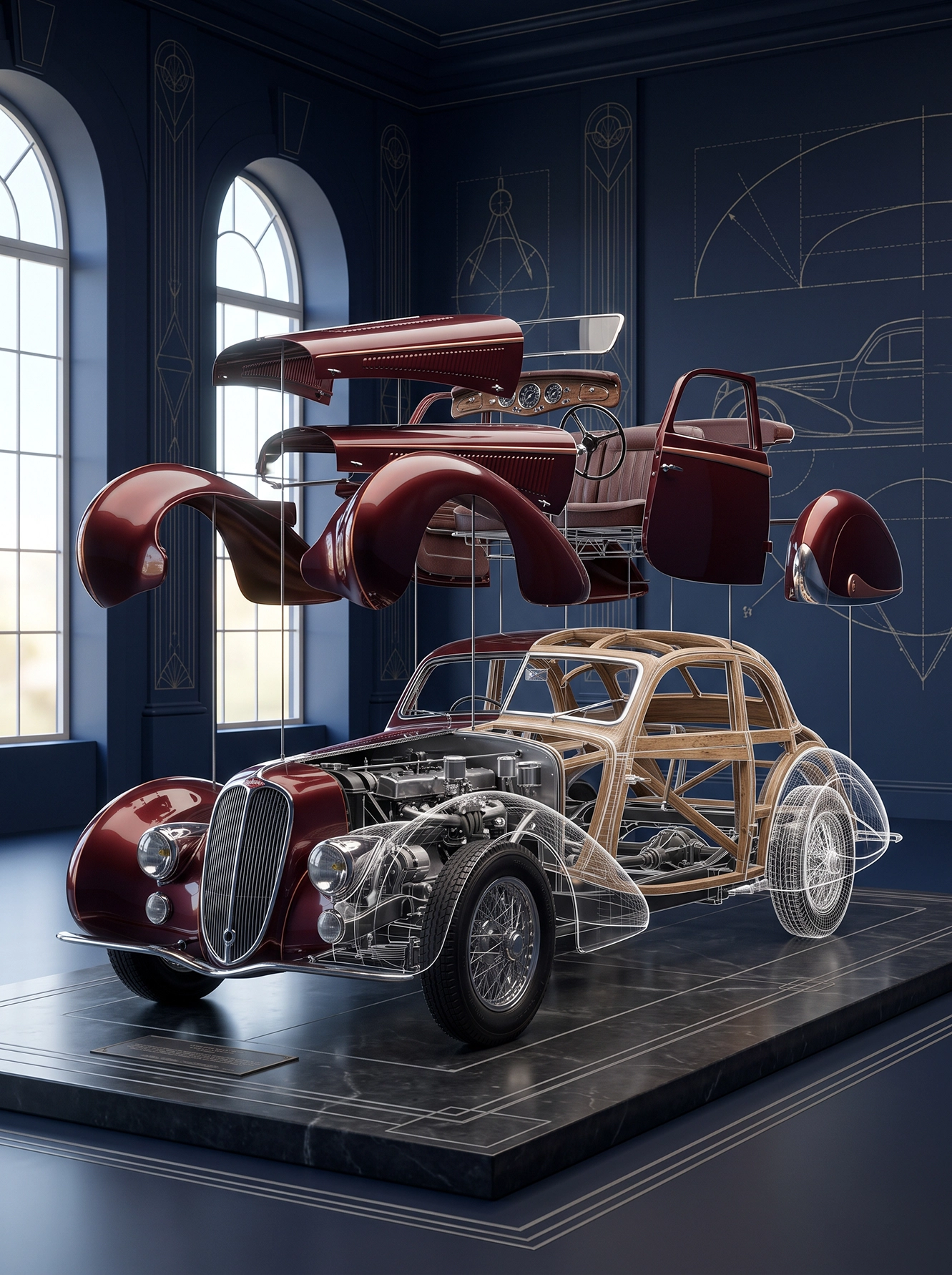 Mechanical Heritage — Bentley Blower en plans d'ingénierie et dessins techniques, art mural premium