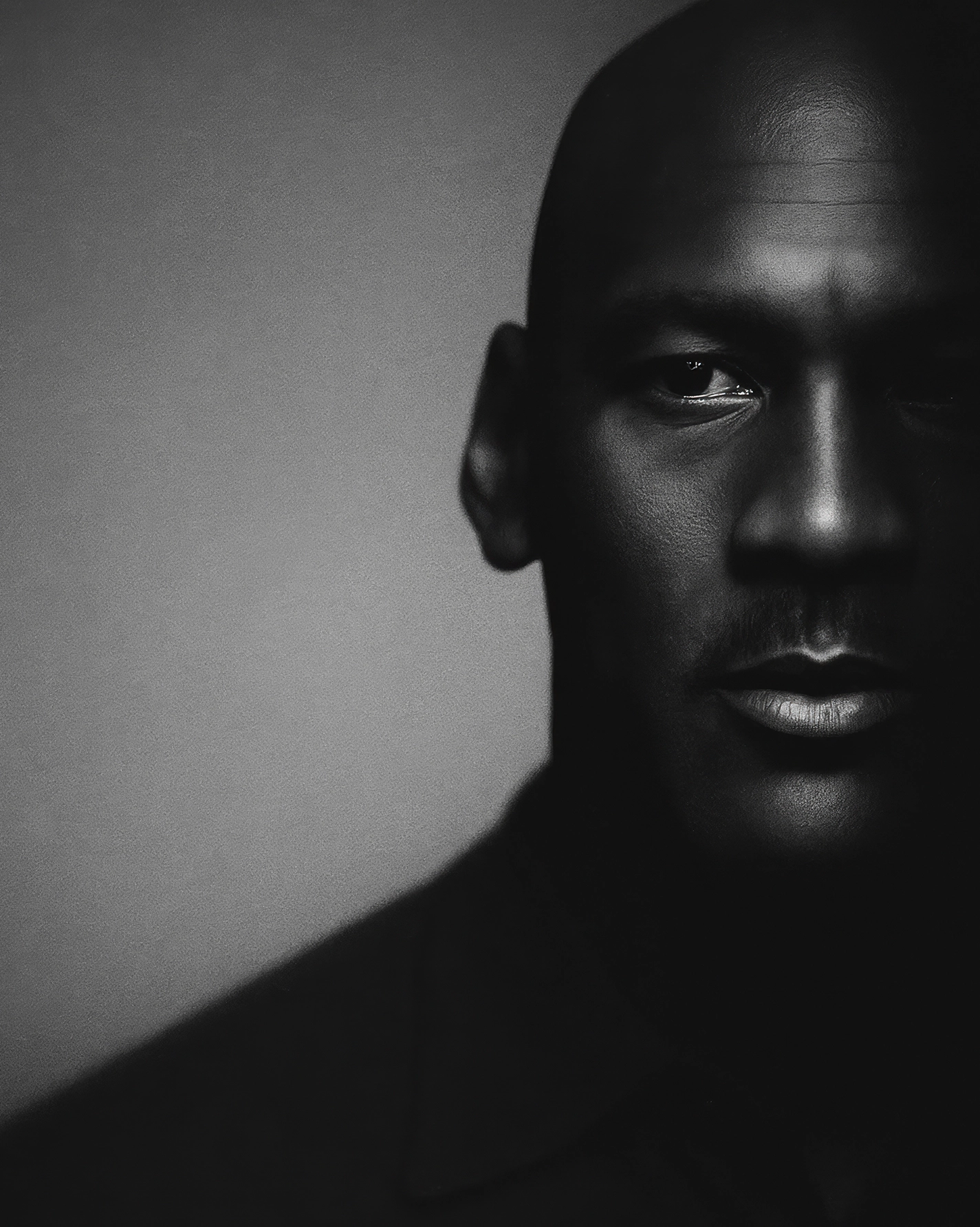Michael Jordan Légende — portrait noir et blanc, visage sculpté par la lumière, icône du basketball, art mural premium