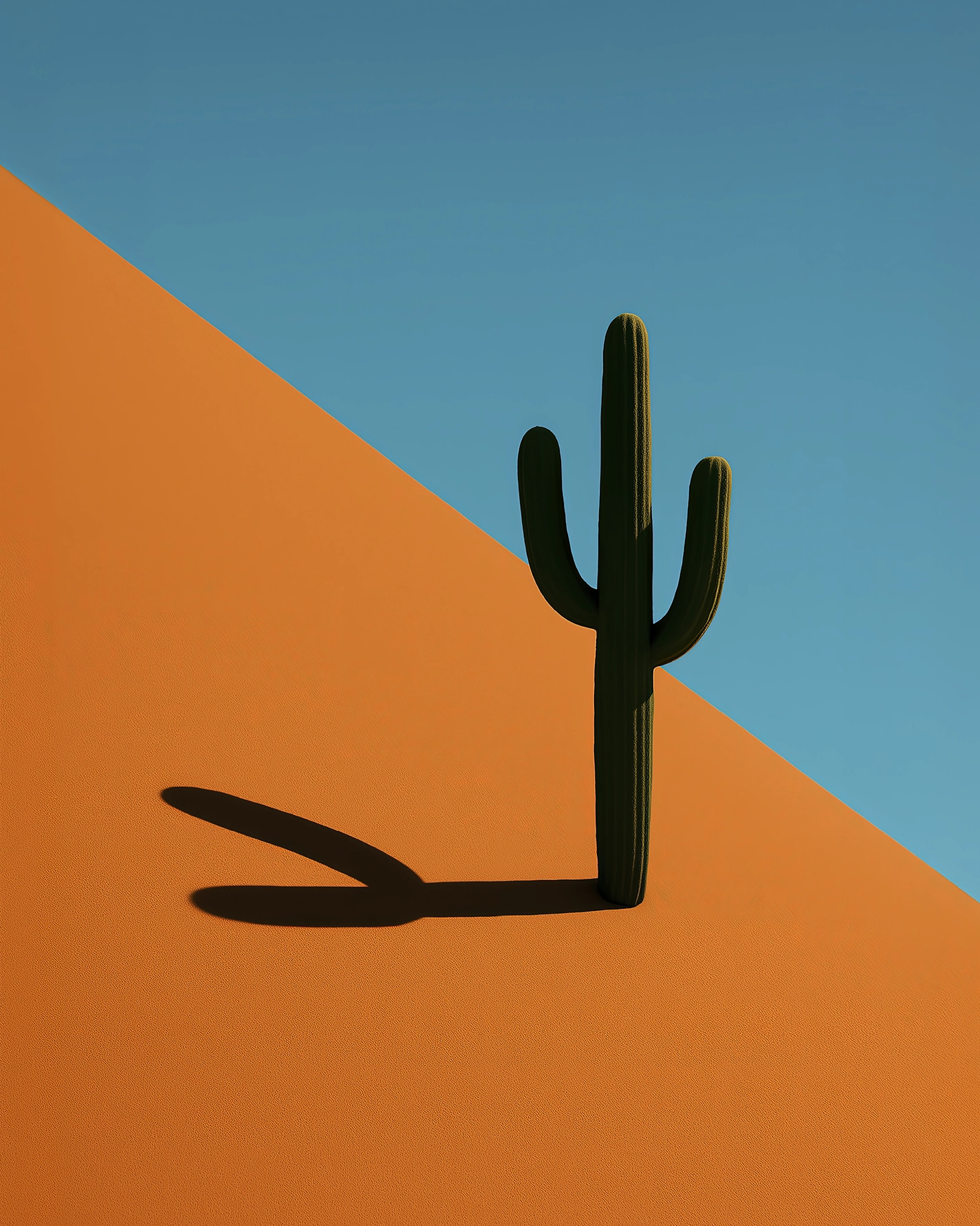 Ombre du Désert — cactus solitaire en composition graphique aux aplats colorés et jeux d'ombres, art mural premium