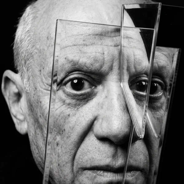 Pablo Picasso — Visage Prismatique, portrait décomposé en plaques de verre transparentes, noir et blanc, art mural premium