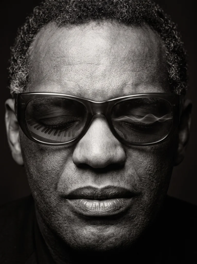 Ray Charles — Piano Intérieur — Tableau Noir et Blanc
