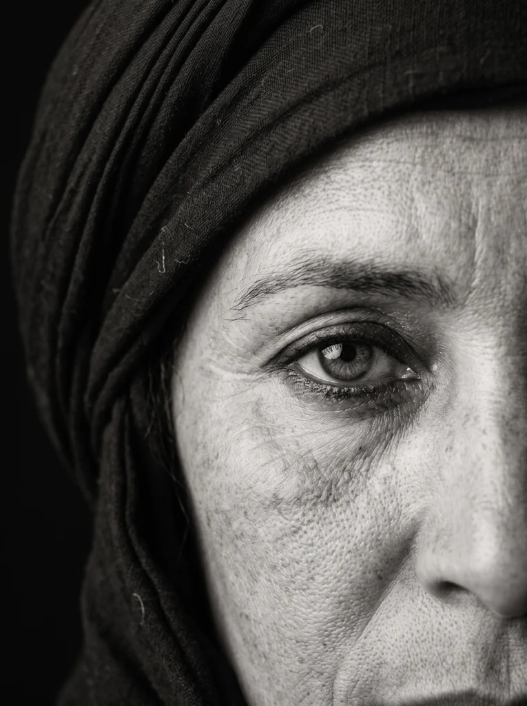 Regard du Sahara — Tableau Portrait Femme Touareg Noir et Blanc