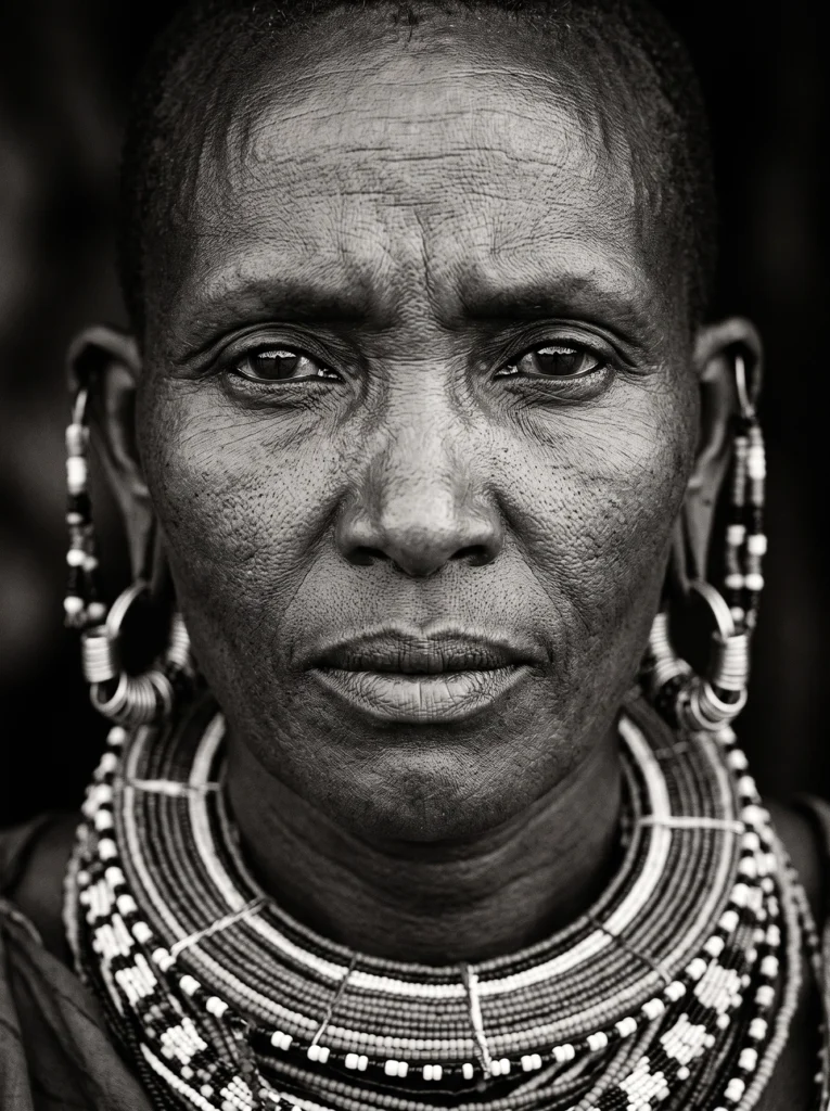 Regard Maasaï — Tableau Portrait Femme Noir et Blanc