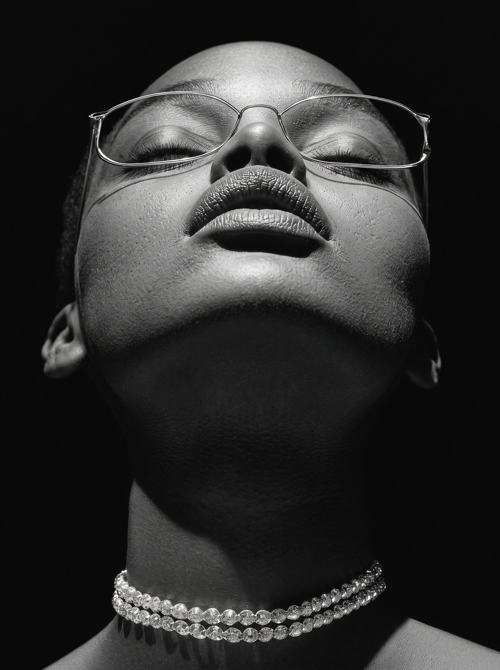Silence Absolu — portrait beauté ethnique en noir et blanc, expression contemplative et lumière douce, art mural premium