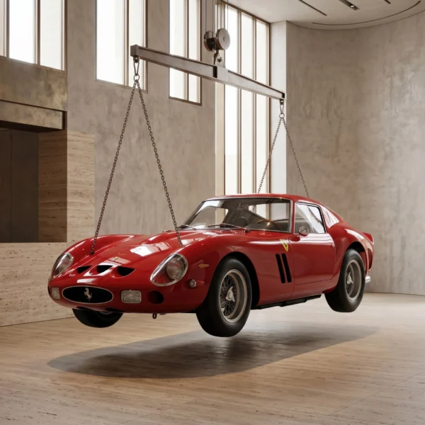 Ferrari 250 GTO Suspension — Ferrari 250 GTO rouge suspendue dans un espace architectural contemporain, art mural premium