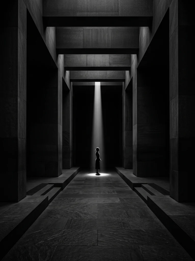 Sous la Lumière — Tableau Silhouette Minimaliste Noir et Blanc