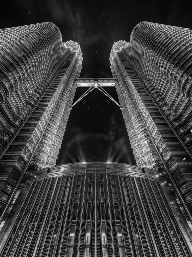 Tours Petronas Symétrie — Tableau Kuala Lumpur Noir et Blanc