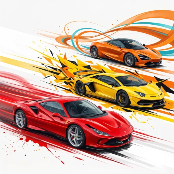 Trilogie de Légendes — Ferrari, Lamborghini et McLaren en composition dynamique, art mural premium