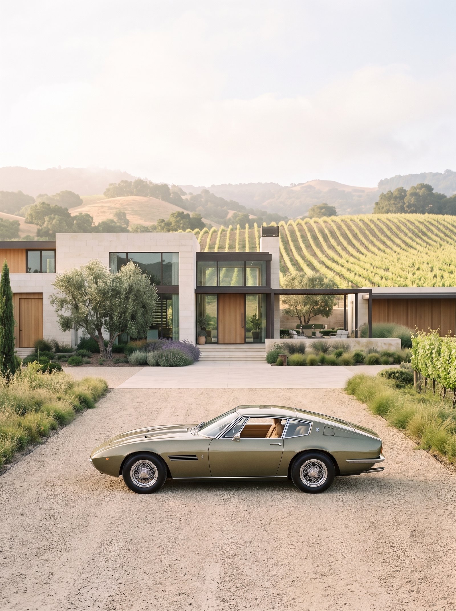 Vigna Italiana — Maserati Ghibli SS devant une villa au cœur des vignobles, art mural premium