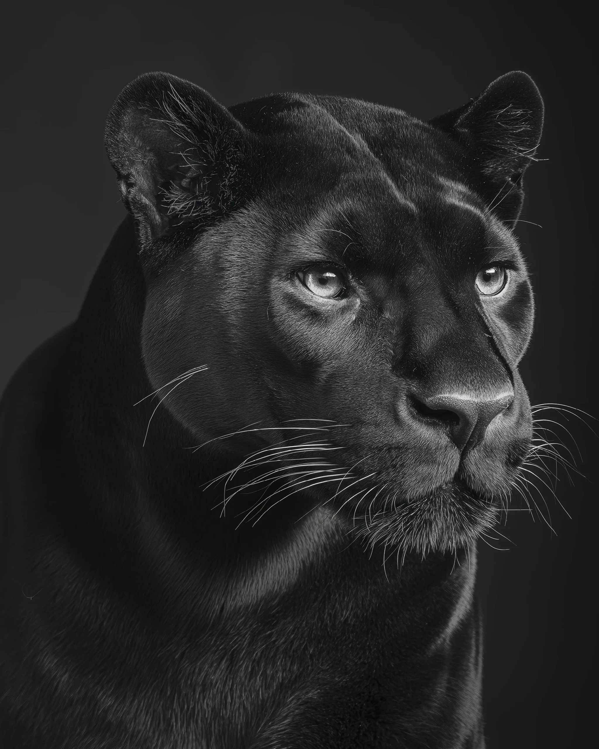 Black Panther, portrait d’une panthère noire en noir et blanc