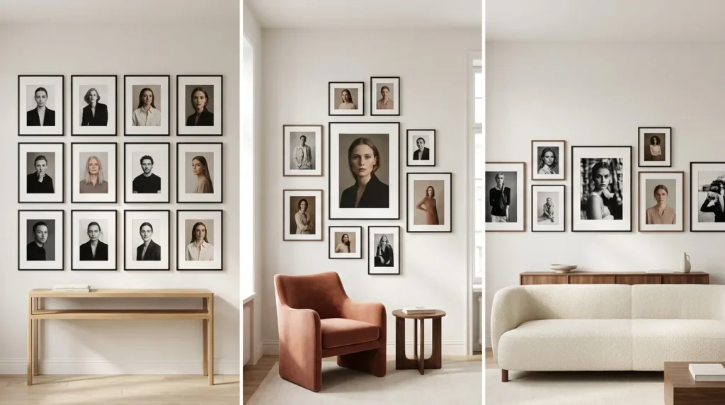 Disposition en galerie d art pour réussir son agencement de mur de portraits