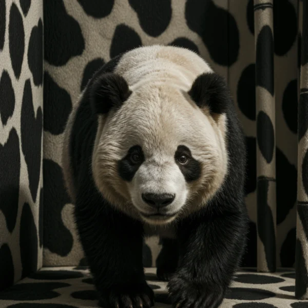 Panda Monochrome, panda face caméra dans un décor noir et blanc