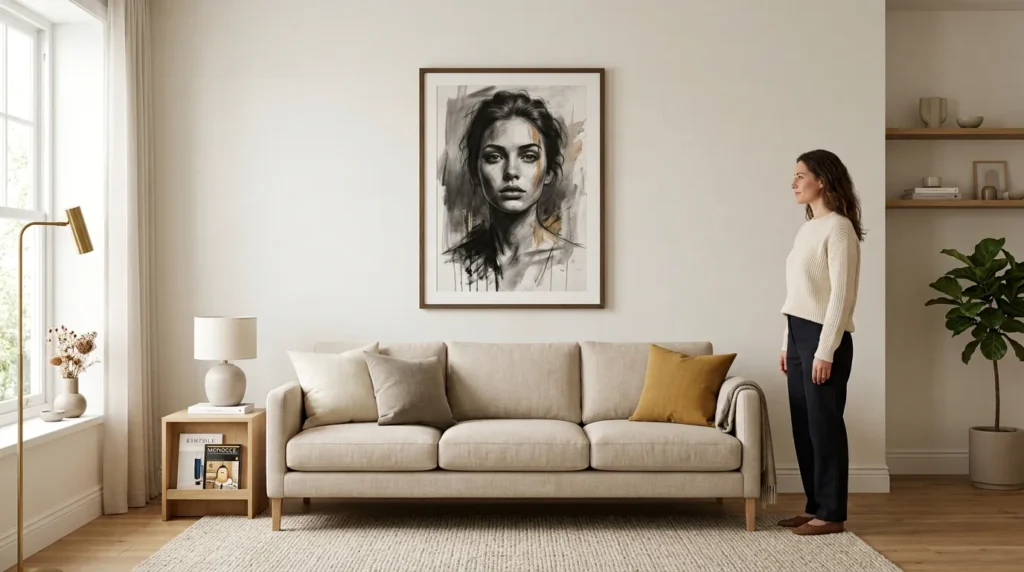 Vue d ensemble des règles d échelle pour la taille de tableau portrait au-dessus d un canapé