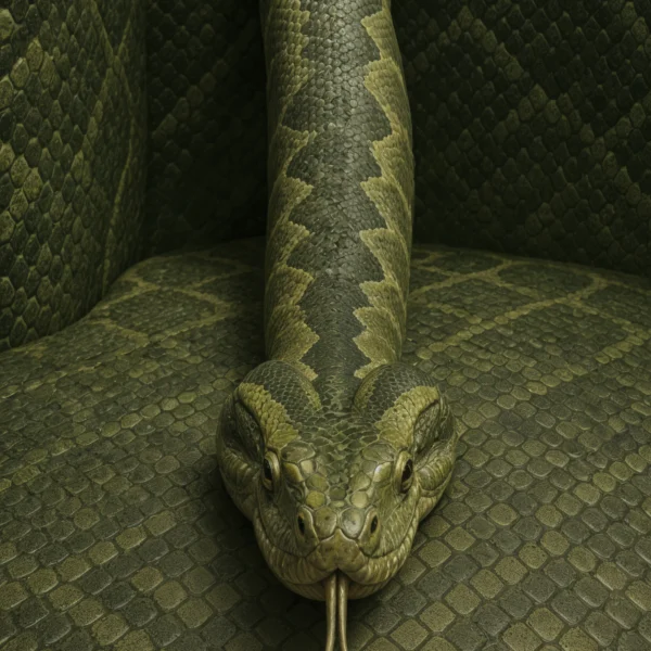 Snake Scale, serpent vert olive vu en gros plan sur un sol texturé